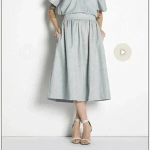 ACHRO Womens High Waisted Midi Pleated Pinstripe Skirt Sz S NWT Career Luxury